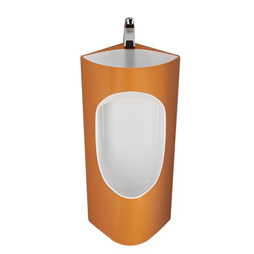 壁掛け式 男性用大人用小便器 洗面台と蛇口付き 浴室、ホテル、ショッピングモール、自宅に最適 - 浴室に最適な磁器製小便器 (オレンジ)