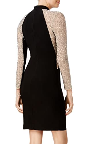 Xscape Women's Short Ity Choker With Caviar Bead Sleeves, Black/Nude/Silver, 8 #TOP2