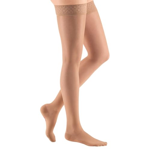 Mediven Sheer & Soft for Women 20–30 mmHg Thigh High Compression Stockings – Closed Toe Sheer Support Hosiery with a Lace Top Band for Secure Fit, Leg Circulation, All-Day Wear & Everyday Comfort, III, Standard, Natural