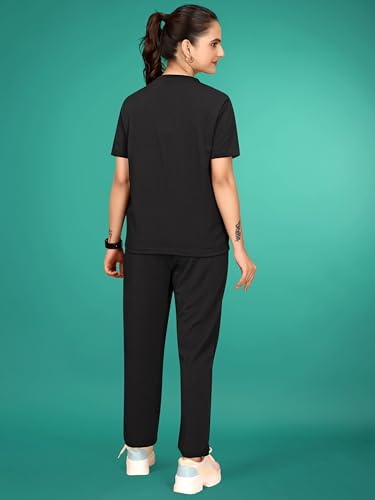 Image of Women's Round Neck Pajamas Set and Gym Outfit with Side Pockets and Drawstring Waist