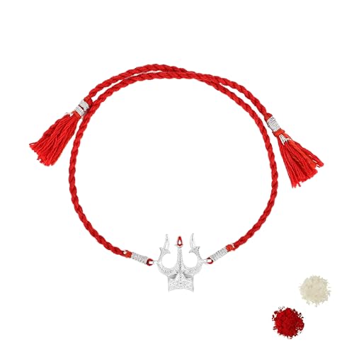 Image of ROOVI Pure 925 Sterling Silver Rakhi for Bhai with Roli Chawal