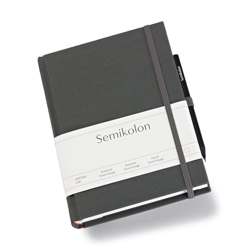 Semikolon 370077 Reisetagebuch Grand Voyage - 14 x 19,2 cm 304 Seiten - 2 Lesezeichen Weltkarte - lava stone grau
