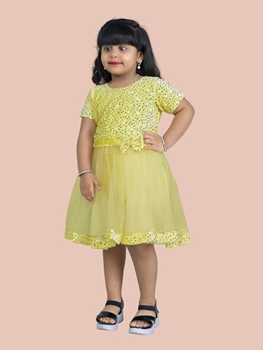 Image of Charming Girls' Kids Velvet & Net Frock with Knee-Length Short Sleeve A-line Round Neck Fit and Flare and Back Zipper Closure|Kids Dress for Baby Girls Birthday Outfit