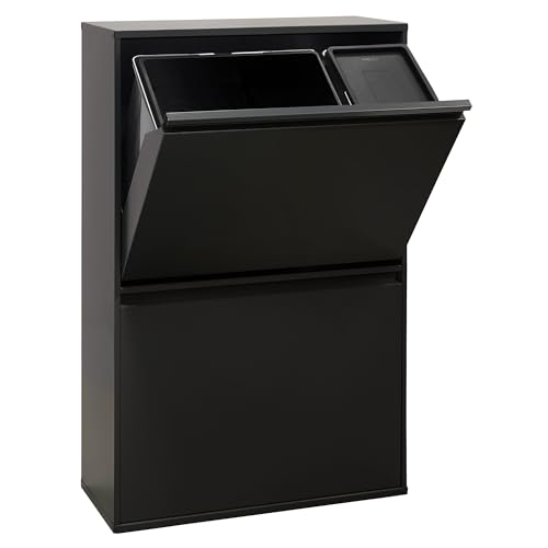 Arregui Basic CR606-B2 Cubo de Basura y Reciclaje de 4 Compartimentos | 23+11+17+17 L (68 L) | con Cubetas para Envases y Orgánico | Cubos de Basura de Cocina | Contenedores de Reciclaje | negro