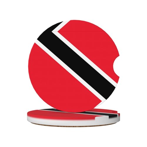 Phayah Lot de 2 sous-verres de voiture Drapeau de Trinité-et-Tobago 6,5 cm en céramique avec base en pierre et liège - Accessoires automobiles pour homme et femme