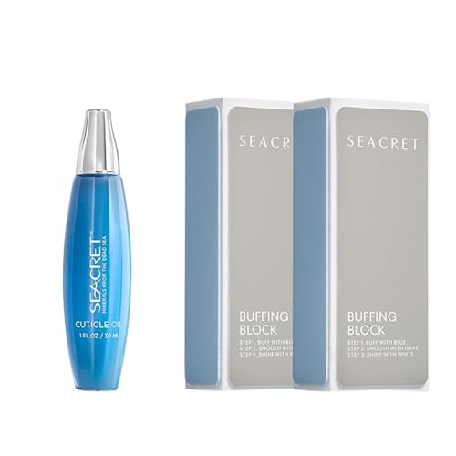 SEACRET Minerals Professional Nail Buffing Block and Cuticle Oil, 3.4 Fl Oz / 100 ml, 2-Piece Set image 2