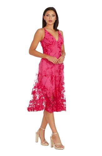 Image of Dress The Population Womens Audrey Spaghetti Strap Midi A-line 3D Floral Dress