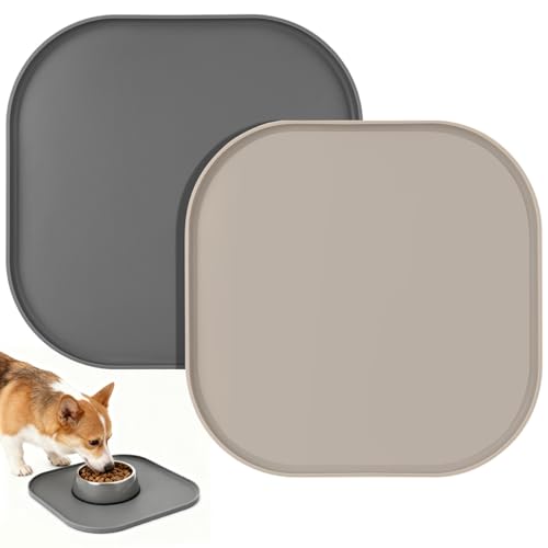 ITClosud 2 PCS Tappetino Alimentare Impermeabile per Cani e Gatti, Ciotola per cani con Tappetino in Silicone, Supporto per Ciotola, Vassoio Quadrato, Ciotola Antiscivolo, 26 x 26 cm