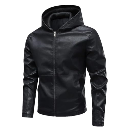 Traje de motocicleta de piel sintética con capucha retro para hombre, casual y fresco, Negro, XXL