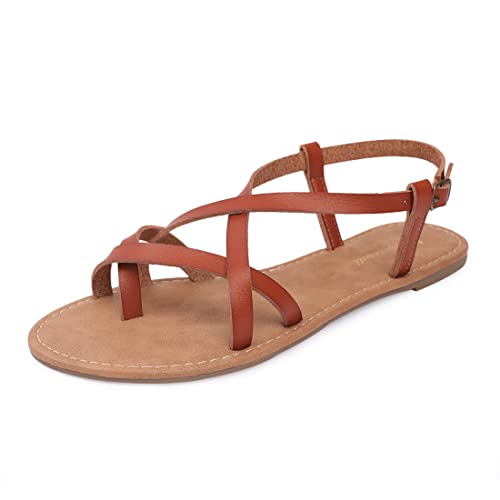 Image of Huayuanwell Women's Gladiator Flat Sandals Fisherman Strappy Sandals Ankle Strap Sandals