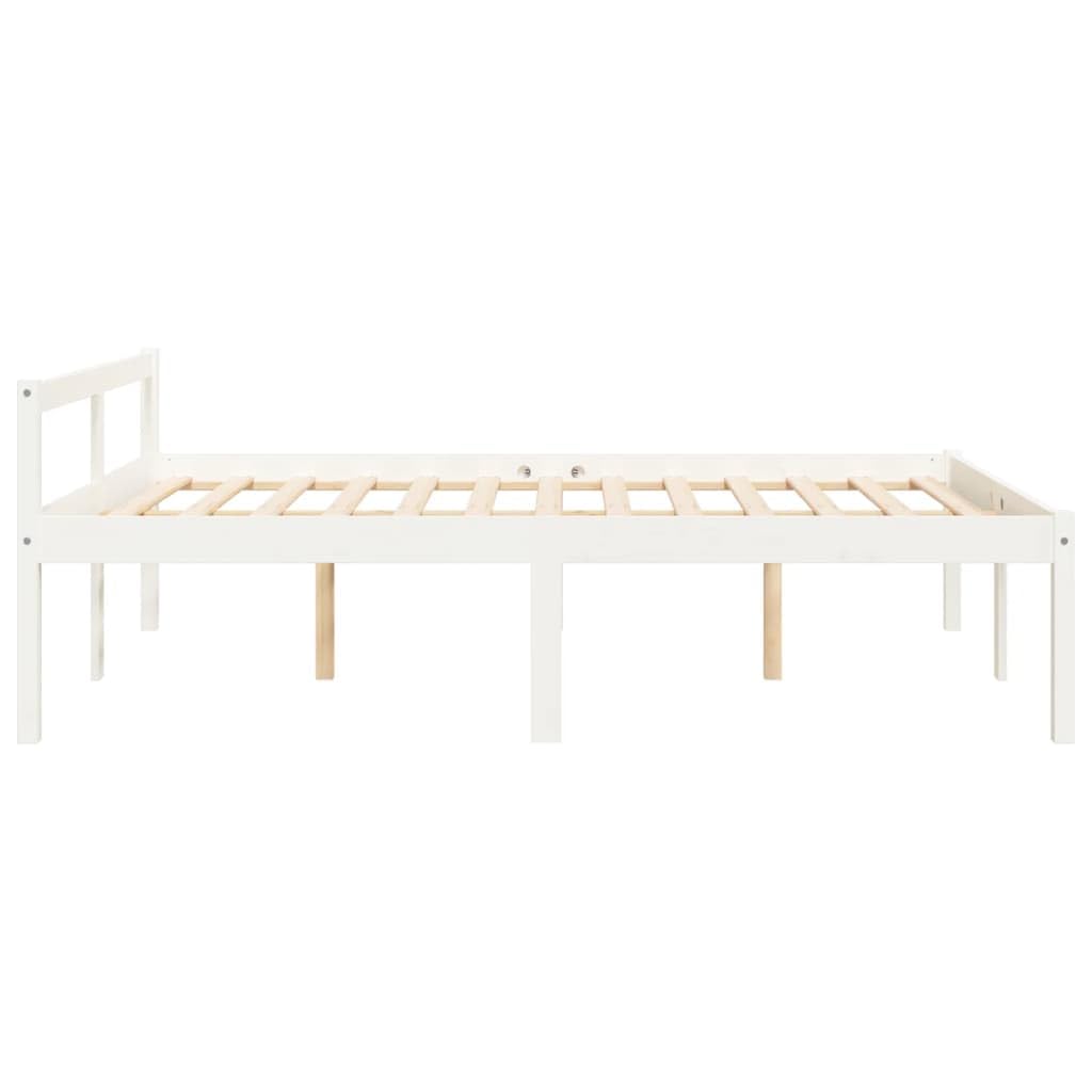 Seniorenbett 140x190 cm Massivholz Bettgestell aus Kiefernholz in Weiß, Seniorengerechtes Bett mit 45 cm Sitzhöhe, Inklusive Lattenrost und Kopfteil