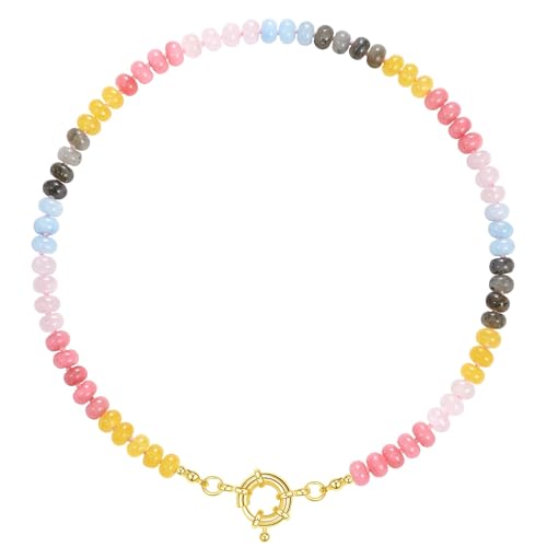 KissYan Beaded Gemstone Necklace - 16" 14K Gold Plated Choker