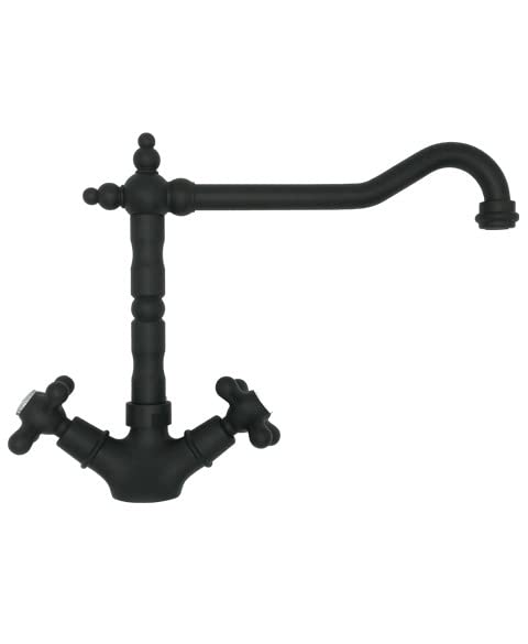  Rubinetto cucina maniglia a croce Argo Rubinetterie, finitura granito antracite, modello Rimini 1870/LCE59C, Old England bocca antica, rotazione canna 360°