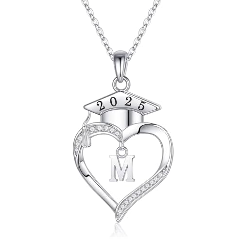 Iefil 2025 Graduation Gifts for Her - 925 Sterling Silver Heart Initial Letter Necklace, 2025 College Graduation Gifts for Her Women
