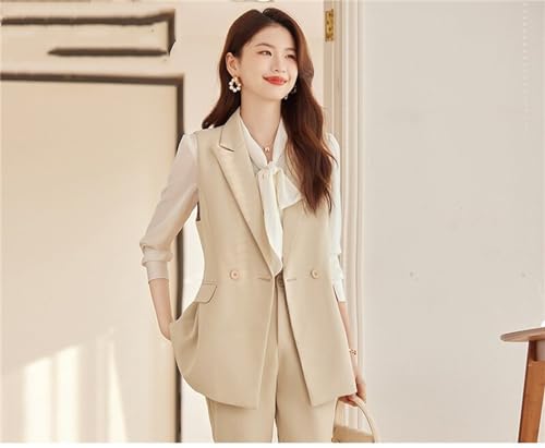 2 Piece Women Sleeveless Career Suit Formal Wear Women Vest Office Summer Ladies Suit Set4