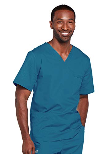 Image of Cherokee Scrubs for Men & Women V-Neck Scrub Top with 4 Pockets, Cotton Blend Soft Stretchy Easy Care Nursing Uniform - 4725