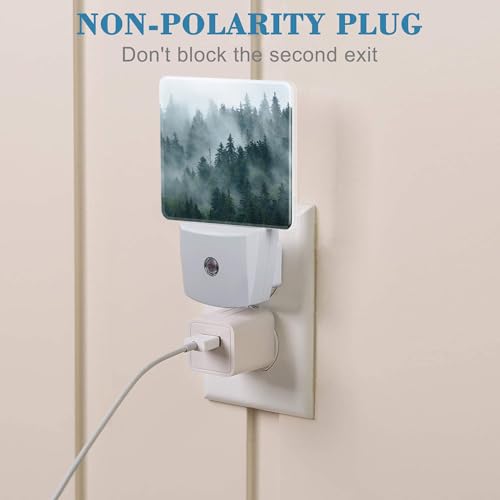 Image of Night Light Plug into Wall Misty Fir Forest Night Light with Dusk to Dawn Sensor Night Light for Kid Girls Boys Women Men Room Decor, Hallway, Kitchen, Bathroom, Nursery, Stairs