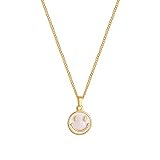 Smiley Face Necklaces for Girls Gold Smiley Face Cute Necklace for Women Girls, 18K Gold Plated, Adj
