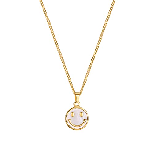 Smiley Face Necklaces For Girls Gold Smiley Face Cute Necklace For Women Girls, 18K Gold Plated, Adjustable #TOP12