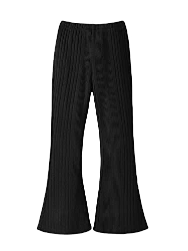 Wdirara Girl's Elastic Waist Flare Leg Ribbed Knit Casual Stretch Pants Black 10Y #TOP11