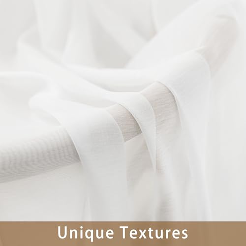 Image of White Sheer Curtains 54 Inch Length, Privacy Semi Sheer Curtains for Dining Room Kitchen, Light Filtering Rod Pocket Voile Window Drapes 2 Panels Set, Each 42 inch W x 54 inch L