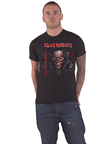 Image of Iron Maiden T Shirt Senjutsu Black Cover Vertical Logo Official Mens Black M