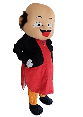Image of BookMyCostume Fat & Samosa-Loving Indian Cartoon Character Mascot Costume For Theme Birthday Party & Events | Adults | Full Size Adults | Red & Yellow