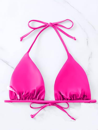 Image of Women's Triangle Halter Solid Bikini Top String Bathing Suit Tops