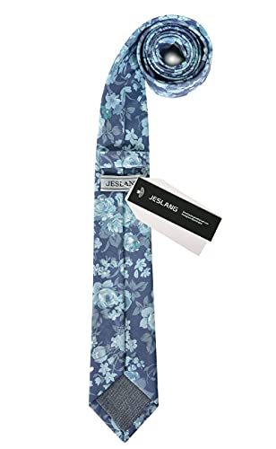 Image of JESLANG Men's Cotton Printed Floral Tie 2.56 inch Skinny Narrow Necktie Various Designs
