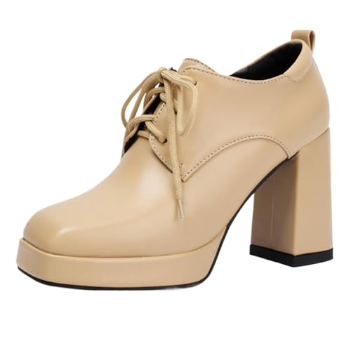 Mo Joc Zapatos con cordones con suela de plataforma, tacón de bloque de 9,5 cm y plataforma de 2 cm, punta cuadrada, suela de goma antideslizante, para eventos y uso diario, amarillo, 37 EU