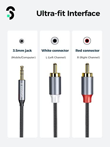 SOOMFON RCA to 3.5mm Audio Cable Aux 3.5mm to 2RCA Audio Cable 2 Meters, Red and White to 3.5mm Jack Cable with Durable Nylon Braided Gold-plated for Phone/Car/Speakers/Tablets/Home Theater/HDTV