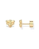 PAVOI 14K Yellow Gold Plated Mini Bumble Bee Earrings for Women - Insect Flatback & Screwback Stud Earrings - Gold Bee Jewelry