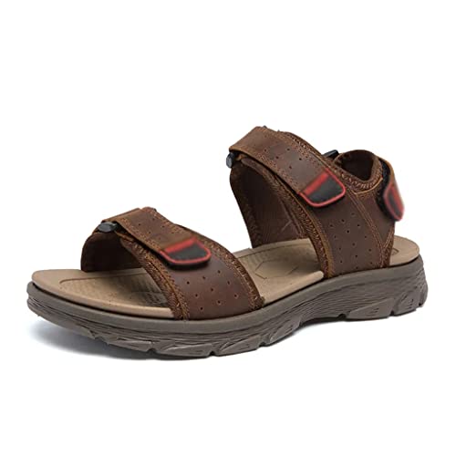 Lightweight Men's Sandals Leisure Shoes Leather Men Casual Beach Sandals Retro Flats(43)