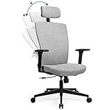 MELOKEA Silla de oficina ergonómica con respaldo alto y función reclinable, silla de escritorio con reposacabezas ajustable y reposabrazos 3D, soporta hasta 150 kg, asiento ancho, gris
