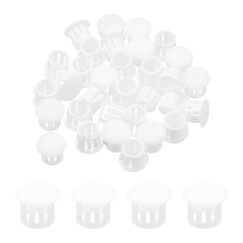 Image of MECCANIXITY 100PCS 10mm(3 /8 inch) White Plastic Hole Plugs, Flush Type Panel Hole Plugs Insert End Caps for Locking Hole Tubes Furniture Cabinet
