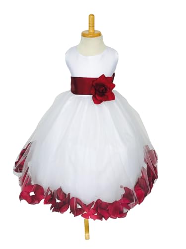 Rose Petal White Tulle Satin Flower Girl Gown Birthday Wedding Pageant