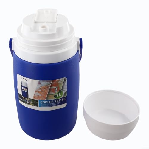 Carafe isotherme de sport de 1 L, refroidisseur d'eau portable avec poignée pour camping, pique-nique, plage, garde froid au chaud, bouteille PV BPA (bleu)