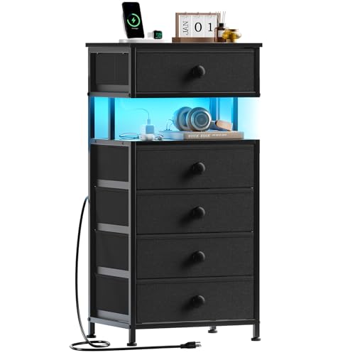 Catálogo de Buro Chocolate , listamos los 10 mejores. 44 FABATO Buros para recamara con Luz LED - Mesita de Noche 5 cajones y Estante - Estación de Carga 2 Enchufes, Puerto USB/C y Cable de alimentación - Mesa Auxiliar cajones de Tela...