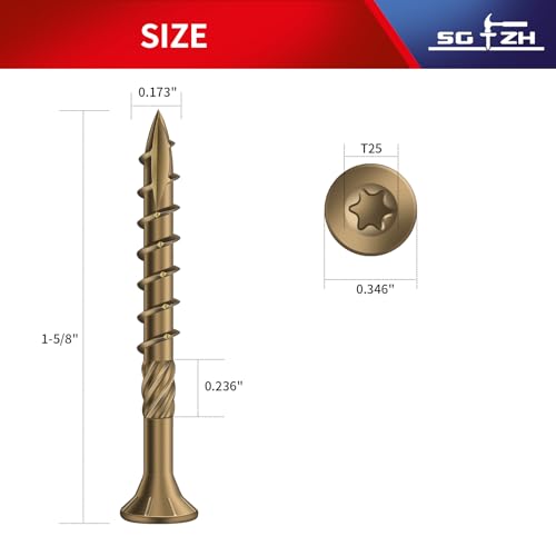 Image of #8 x 1-5 /8 inch Deck Screws (136Pcs) 1lb. Carbon Steel, Yellow, Flat Head, Rust Resistant epoxy Coated, with T25 Star Bit