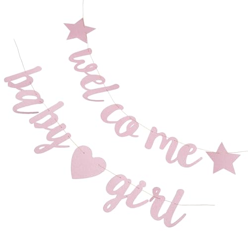 COHEALI Bandera Colgante para Shower Purpurina Rosa de Estrellas, Pancarta Bienvenida Ñiño Niña para Decoración de Fiesta Revelación Género y Suministros para Cumpleaños Estilo Aleatorio