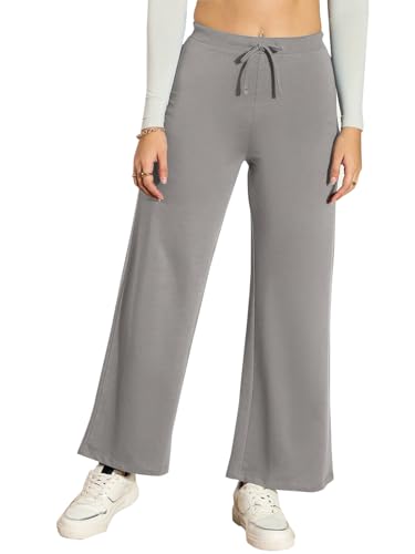 Image of Vogaan Women's Cotton Blend Wide Leg Pants | Drawstring Waist Casual Solid Track Pants for Women