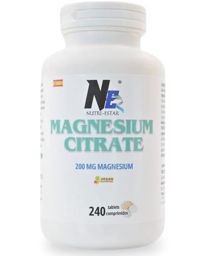 Citrato de Magnesio 200 MG - 240 Tabletas Veganas, Sin GMO, Sin Gluten - 400 MG por dosis diaria - Alta Biodisponibilidad y Absorción - Suplemento Mineral para 4 meses