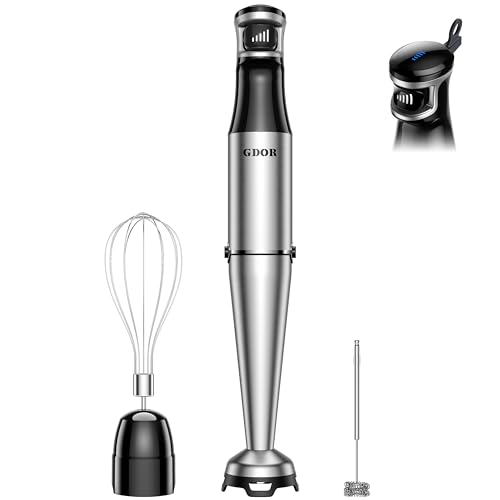 GDOR Stabmixer Elektrischer, 3 in 1 Pürierstab Edelstahl, 1100W Stufenlos Geschwindigkeiten Rührstab, Hand Blender Mit 2 Schneebesen, für Küche, Suppe, Smoothie, Püree