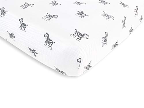 Image of Amazing Baby Cotton Muslin Fitted Crib Sheet, Zebra, Soft Black , 28x52x6 Inch (Pack of 1)