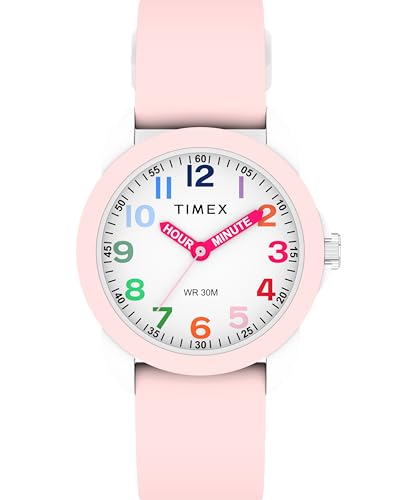 Reloj infantil Timex con correa rosa de silicona y esfera blanca
