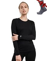 Merino.tech Merino Shirt Damen Langarm - Premium 100% Merino Unterwäsche Damen Langarmshirt, Sportunterhemden + Wollsocken (Small, 165 Black)