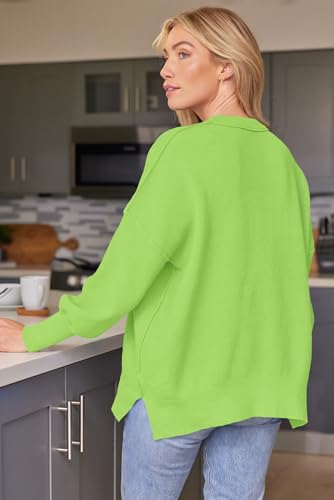 Image of LILLUSORY Women's Oversized Batwing Sweaters 2026 Fall Outfits Trendy Crewneck Knit Side Slit Fashion Pullover Tops