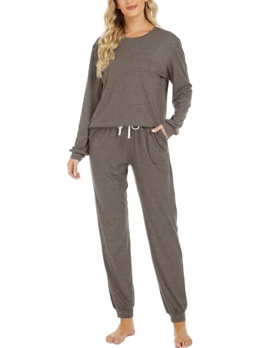 Image of LOCUBE Women's Pajama Set Soft Comfy 2-Piece Long Sleeve Lounge Sleepwear with Drawstring Pants and Pockets