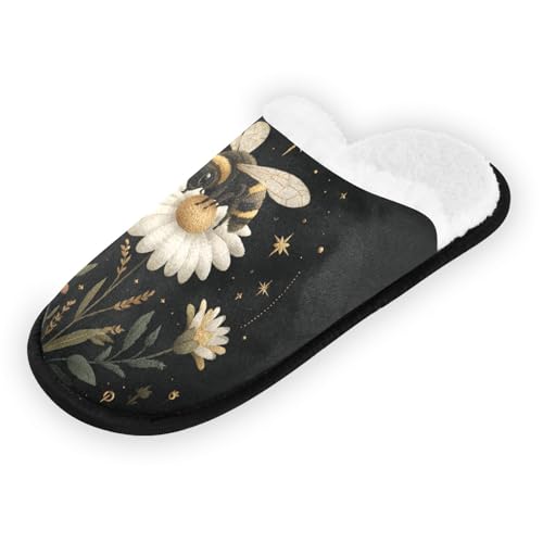 Bee Daisy Star Black Slippers For Women Men Soft Memory Foam Non-Slip Animal Winter Indoor House Shoes Travel Slipper2