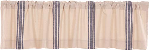 Piper Classics Market Place Blue Grain Sack Stripe Valance Curtain, 16" X 72", Farmhouse Style Blue & Natural Cream Window Curtain, Kitchen, Bath, Bedroom #TOP3